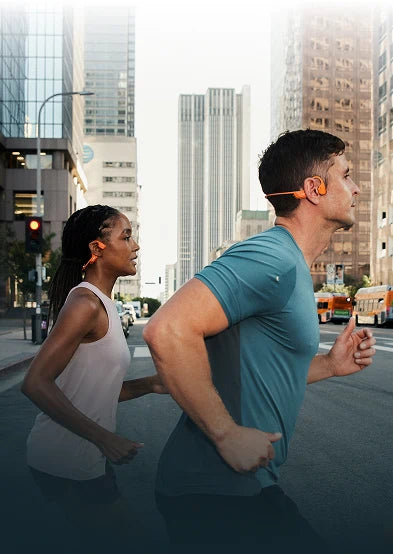 Open-ear headphones for outdoor training.
