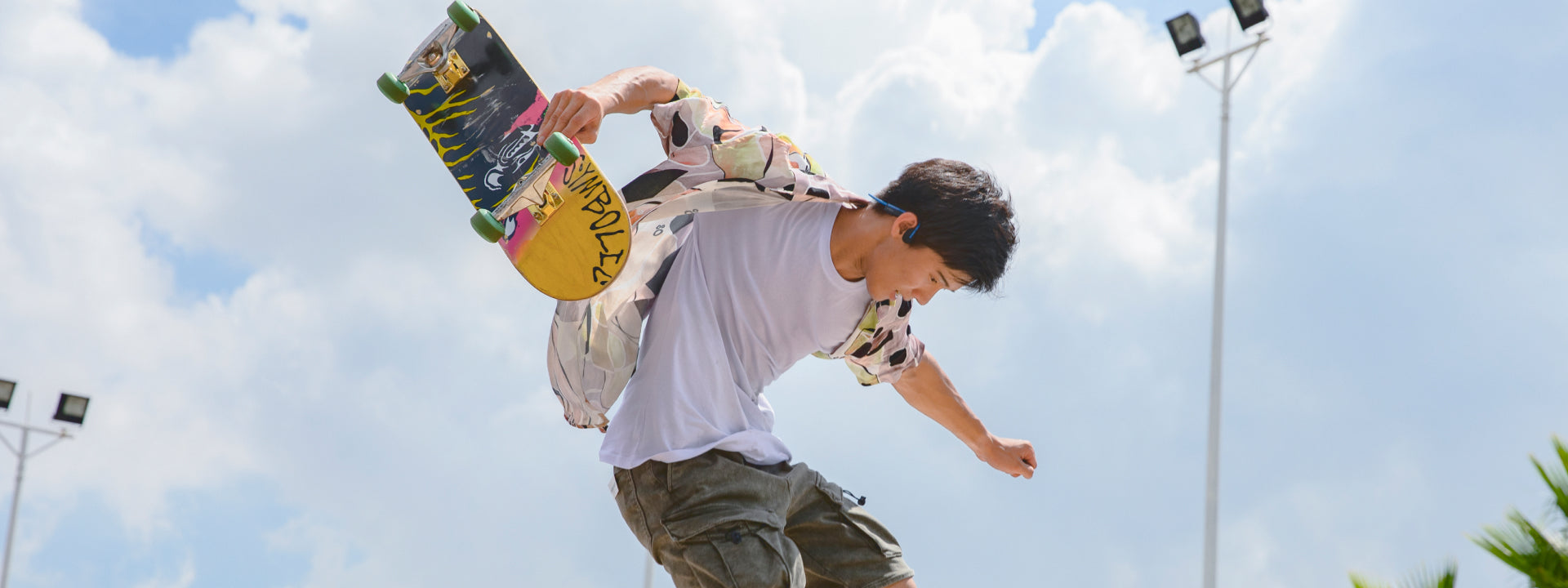 skateboarding with headphones